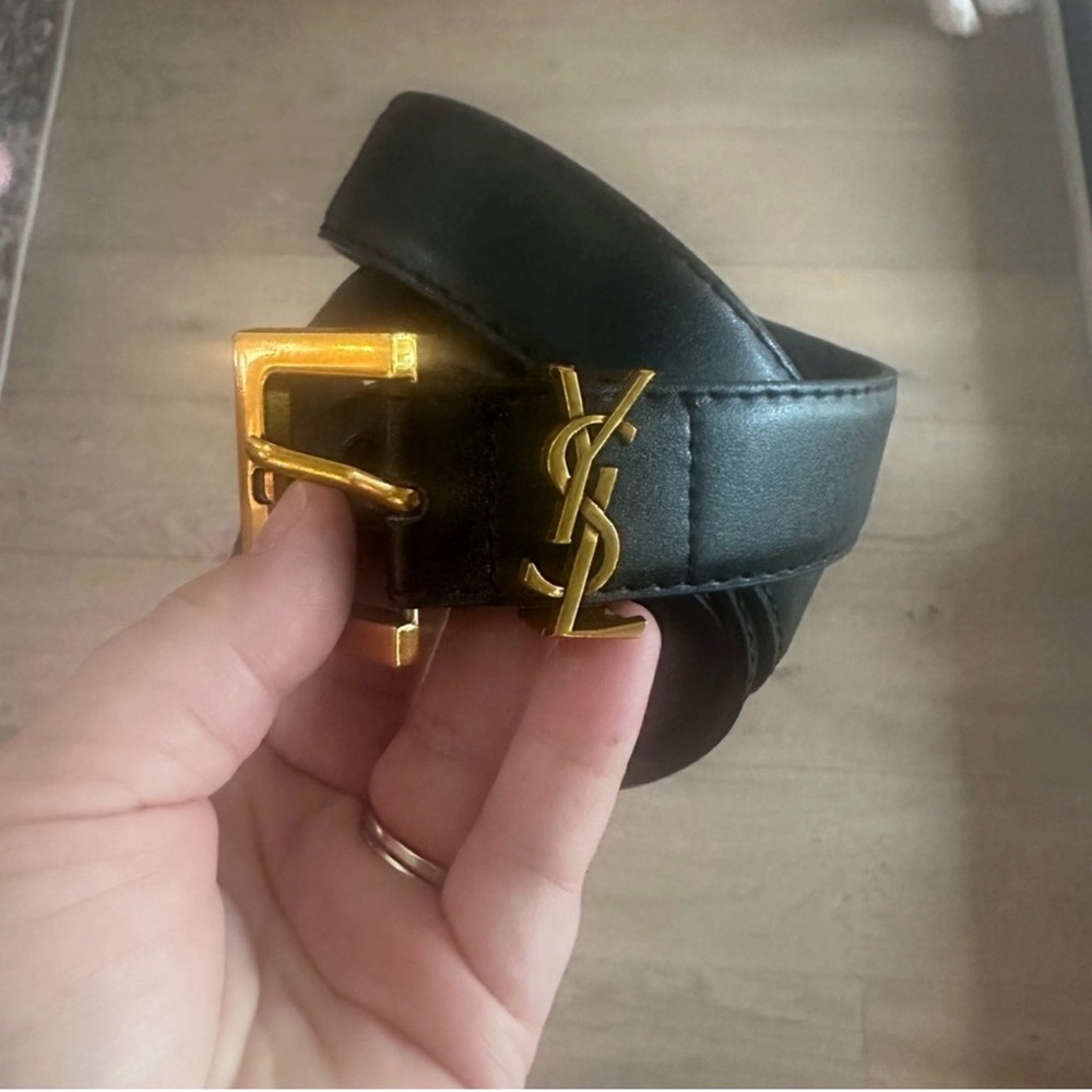 Yves Saint Laurent Black Belt Bag with Gold Accents